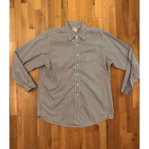 Brooks Brothers Madison Striped Long Sleeved Button Front Shirt SZ17-35 - Picture 1 of 3